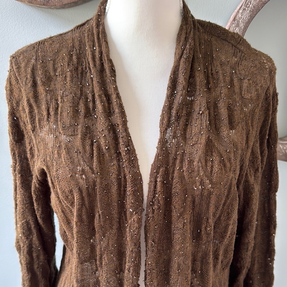 Eileen Fisher Brown Cardigan Sweater with Open Front and Long Length Size L - Picture 2 of 7